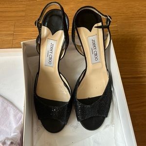 Jimmy Choo Black Glitter 39 1/2 ladies heel 247 Laser